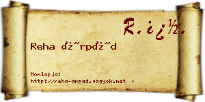 Reha Árpád névjegykártya